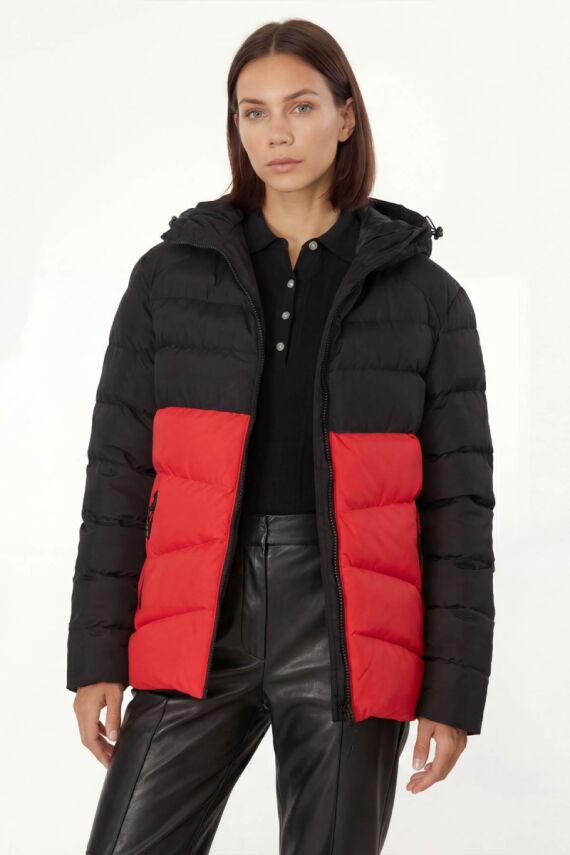 D1fference İçi Astarlı Cepli Kapüşonlu Jel Elyaflı Su ve Rügar Geçirmez Kadın Kışlık Mont - 15