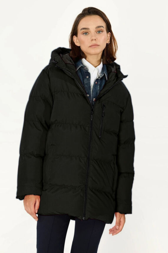 İçi Astarlı Su ve Rüzgar Geçirmez Cepli Kapüşonlu Kadın Mont - 19