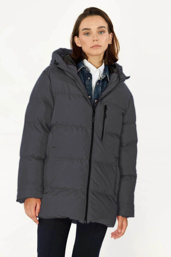 İçi Astarlı Su ve Rüzgar Geçirmez Cepli Kapüşonlu Kadın Mont - 1