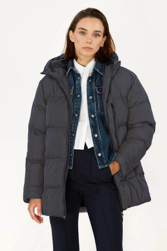 İçi Astarlı Su ve Rüzgar Geçirmez Cepli Kapüşonlu Kadın Mont - 2