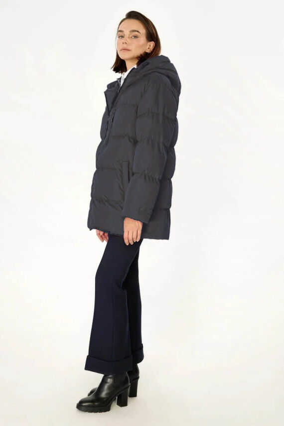 İçi Astarlı Su ve Rüzgar Geçirmez Cepli Kapüşonlu Kadın Mont - 5