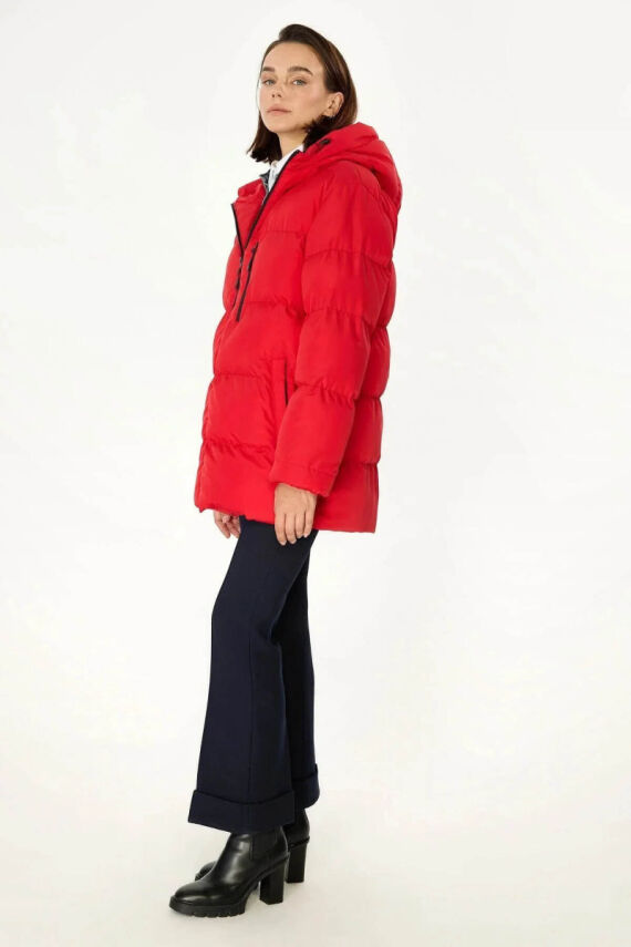 İçi Astarlı Su ve Rüzgar Geçirmez Cepli Kapüşonlu Kadın Mont - 17