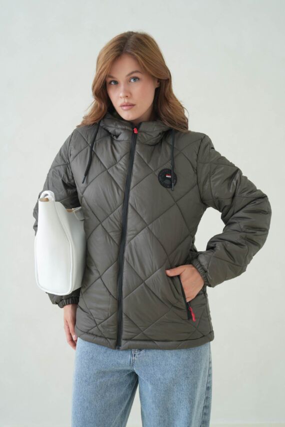 D1fference İçi Astarlı Cepli Kapüşonlu Jel Elyaflı Su ve Rügar Geçirmez Kadın Kışlık Mont - 3