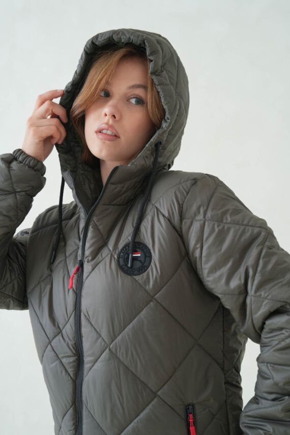 D1fference İçi Astarlı Cepli Kapüşonlu Jel Elyaflı Su ve Rügar Geçirmez Kadın Kışlık Mont - 4