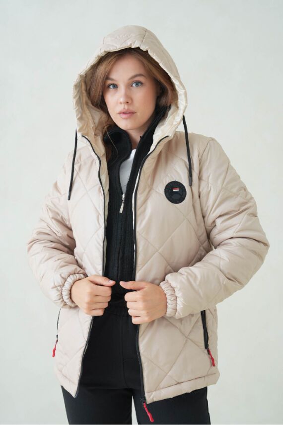 D1fference İçi Astarlı Cepli Kapüşonlu Jel Elyaflı Su ve Rügar Geçirmez Kadın Kışlık Mont - 13