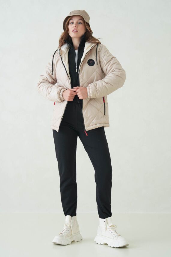 D1fference İçi Astarlı Cepli Kapüşonlu Jel Elyaflı Su ve Rügar Geçirmez Kadın Kışlık Mont - 14