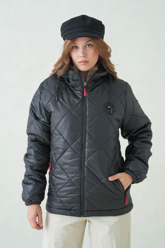 D1fference İçi Astarlı Cepli Kapüşonlu Jel Elyaflı Su ve Rügar Geçirmez Kadın Kışlık Mont - 19