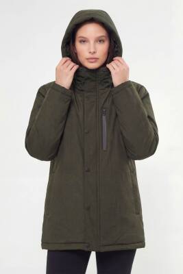 D1fference İçi Astarlı Cepli Kapüşonlu Jel Elyaflı Su ve Rügar Geçirmez Kadın Kışlık Mont - 3