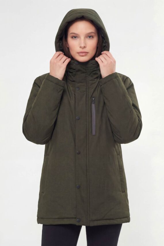 D1fference İçi Astarlı Cepli Kapüşonlu Jel Elyaflı Su ve Rügar Geçirmez Kadın Kışlık Mont - 3