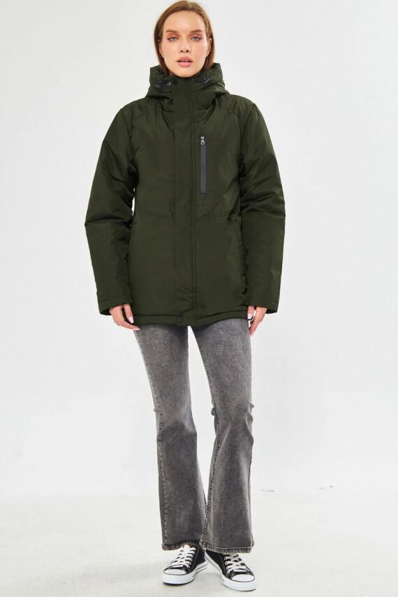 İçi Astarlı Su ve Rüzgar Geçirmez Cepli Kapüşonlu Kadın Mont - 3