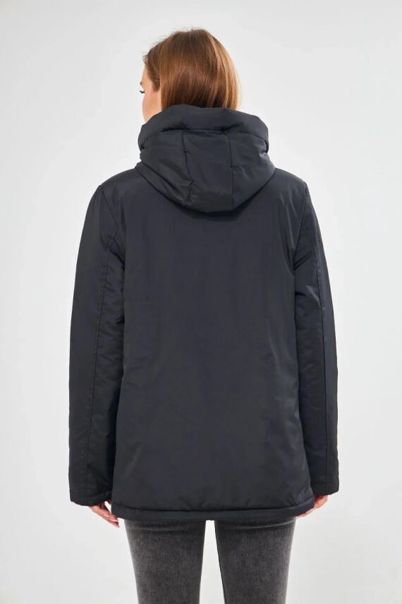 İçi Astarlı Su ve Rüzgar Geçirmez Cepli Kapüşonlu Kadın Mont - 18