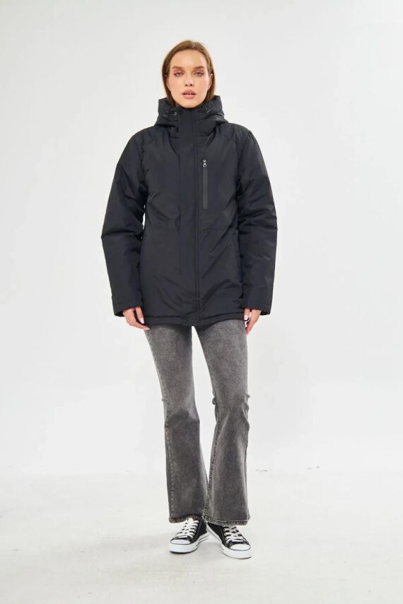 İçi Astarlı Su ve Rüzgar Geçirmez Cepli Kapüşonlu Kadın Mont - 15