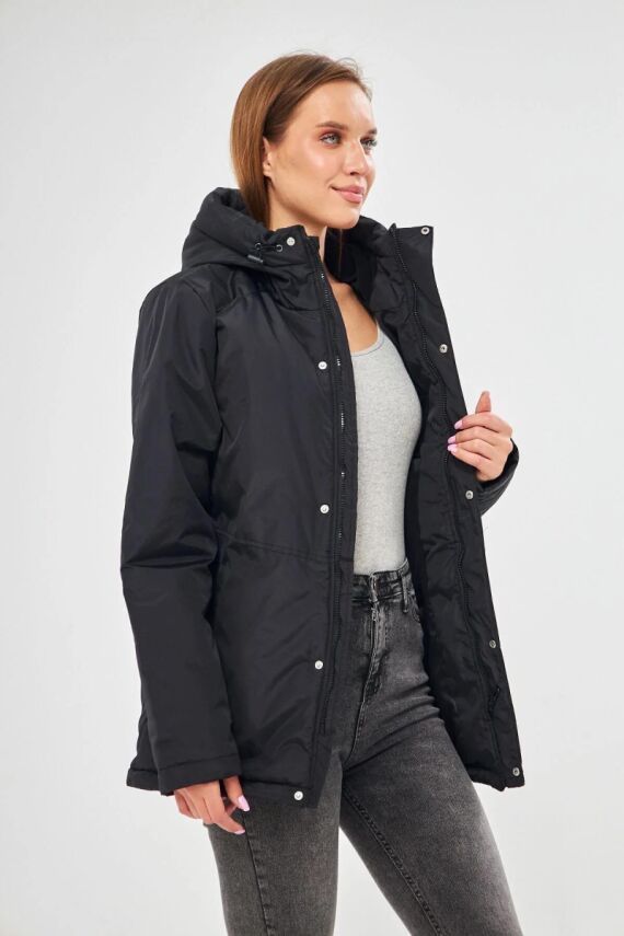 İçi Astarlı Su ve Rüzgar Geçirmez Cepli Kapüşonlu Kadın Mont - 16