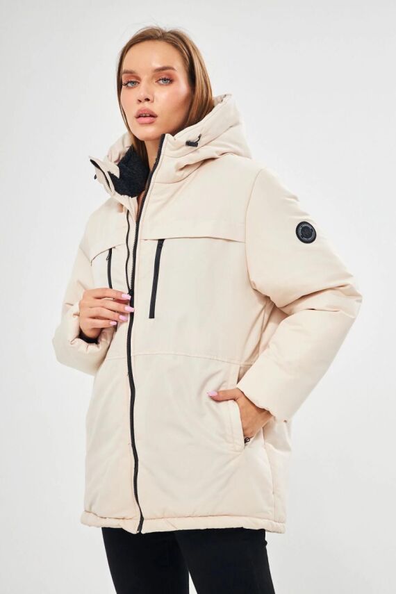 İçi Astarlı Su ve Rüzgar Geçirmez Cepli Kapüşonlu Kadın Mont - 2