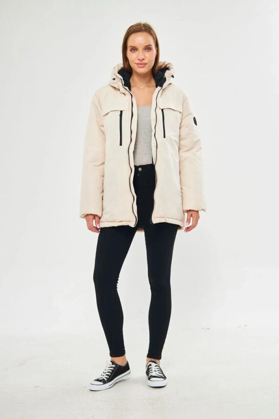 İçi Astarlı Su ve Rüzgar Geçirmez Cepli Kapüşonlu Kadın Mont - 4