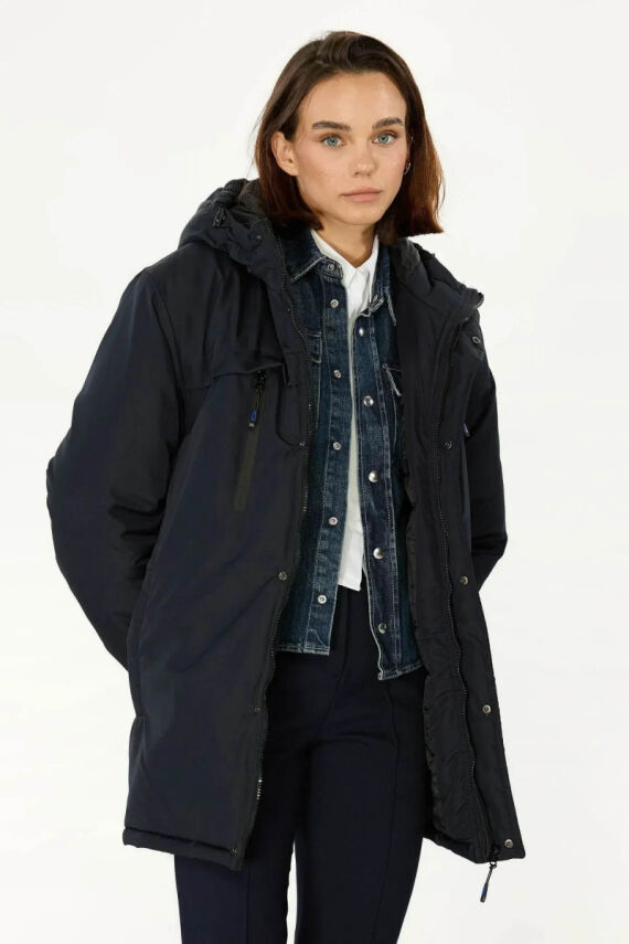 İçi Astarlı Su ve Rüzgar Geçirmez Cepli Kapüşonlu Kadın Mont - 7