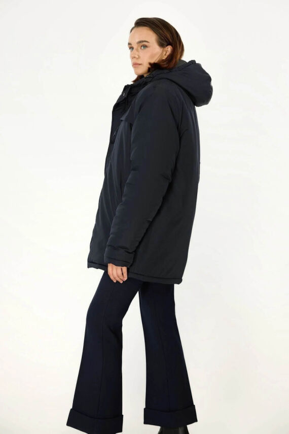 İçi Astarlı Su ve Rüzgar Geçirmez Cepli Kapüşonlu Kadın Mont - 10