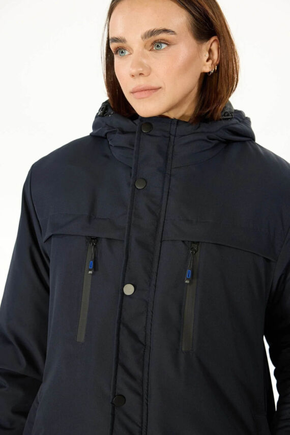 İçi Astarlı Su ve Rüzgar Geçirmez Cepli Kapüşonlu Kadın Mont - 11