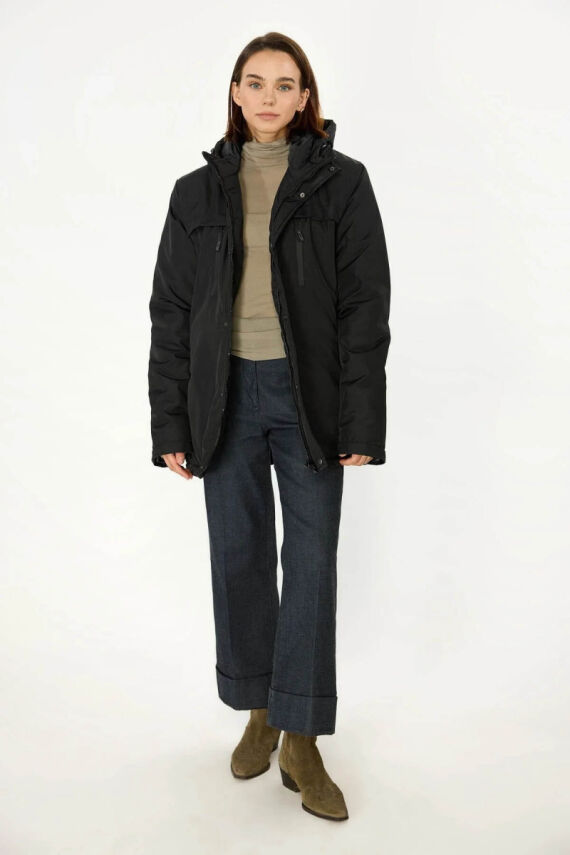 İçi Astarlı Su ve Rüzgar Geçirmez Cepli Kapüşonlu Kadın Mont - 15