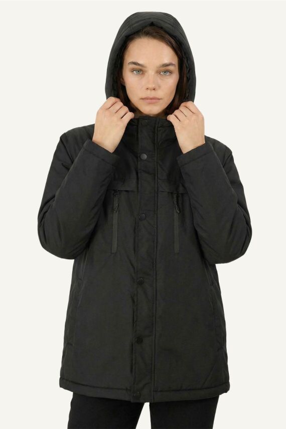 D1fference İçi Astarlı Cepli Kapüşonlu Jel Elyaflı Su ve Rügar Geçirmez Kadın Kışlık Mont - 8