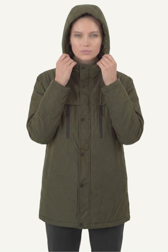 D1fference İçi Astarlı Cepli Kapüşonlu Jel Elyaflı Su ve Rügar Geçirmez Kadın Kışlık Mont - 15