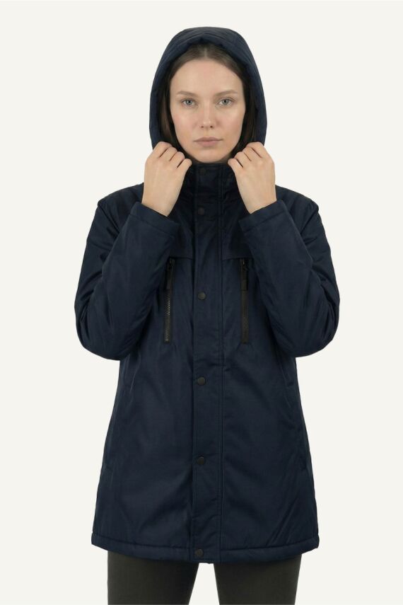 D1fference İçi Astarlı Cepli Kapüşonlu Jel Elyaflı Su ve Rügar Geçirmez Kadın Kışlık Mont - 21