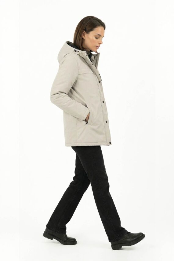 D1fference İçi Astarlı Cepli Kapüşonlu Jel Elyaflı Su ve Rügar Geçirmez Kadın Kışlık Mont - 28