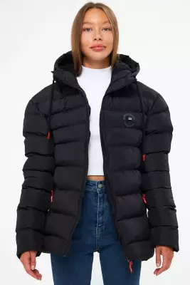 D1fference İçi Astarlı Cepli Kapüşonlu Jel Elyaflı Su ve Rügar Geçirmez Kadın Kışlık Mont - 8