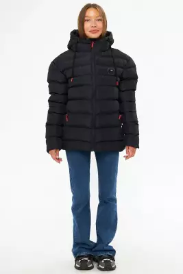 D1fference İçi Astarlı Cepli Kapüşonlu Jel Elyaflı Su ve Rügar Geçirmez Kadın Kışlık Mont - 10