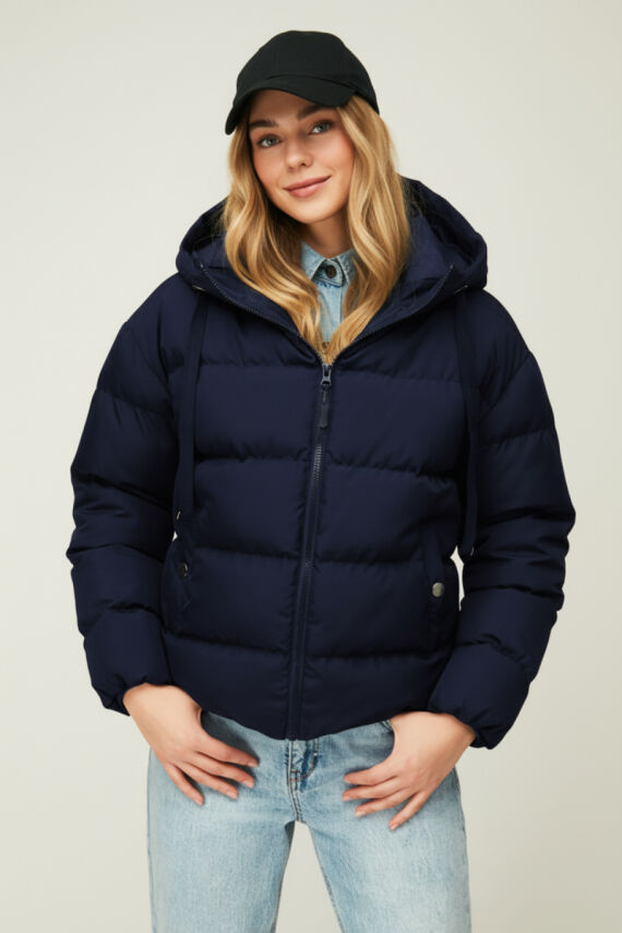 D1fference İçi Astarlı Cepli Kapüşonlu Jel Elyaf Su ve Rüzgar Geçirmez Şişme Kışlık Kadın Mont - 16