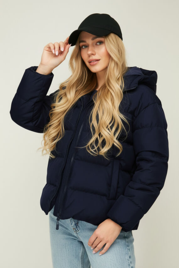 D1fference İçi Astarlı Cepli Kapüşonlu Jel Elyaf Su ve Rüzgar Geçirmez Şişme Kışlık Kadın Mont - 17