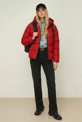 D1fference İçi Astarlı Cepli Kapüşonlu Jel Elyaflı Su ve Rügar Geçirmez Kadın Kışlık Mont - 4