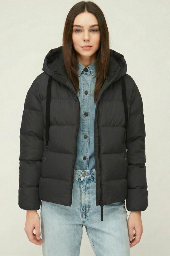 D1fference İçi Astarlı Cepli Kapüşonlu Jel Elyaflı Su ve Rügar Geçirmez Kadın Kışlık Mont - 31