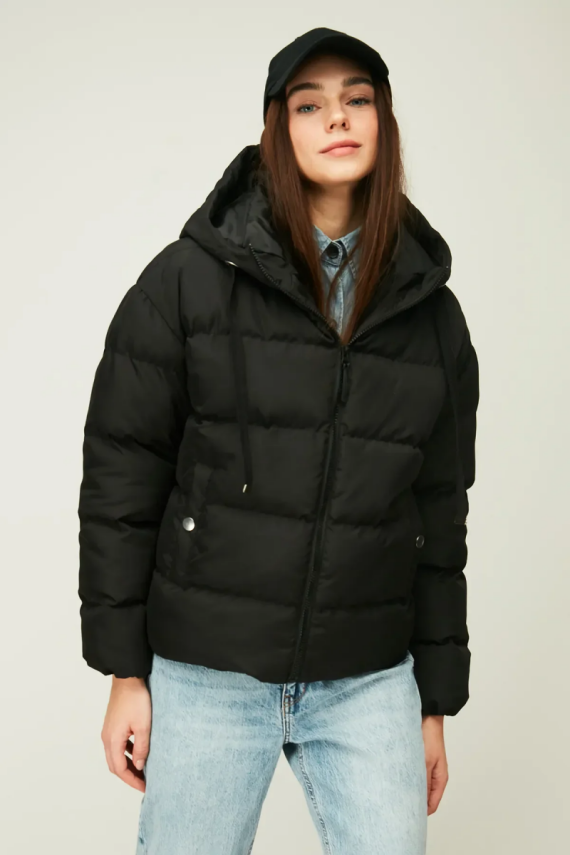 D1fference İçi Astarlı Cepli Kapüşonlu Jel Elyaf Su ve Rüzgar Geçirmez Şişme Kışlık Kadın Mont - 1