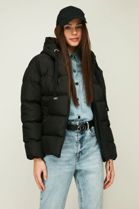 D1fference İçi Astarlı Cepli Kapüşonlu Jel Elyaf Su ve Rüzgar Geçirmez Şişme Kışlık Kadın Mont - 3