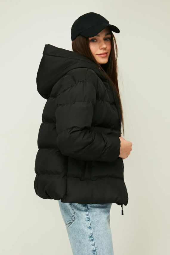 D1fference İçi Astarlı Cepli Kapüşonlu Jel Elyaf Su ve Rüzgar Geçirmez Şişme Kışlık Kadın Mont - 4