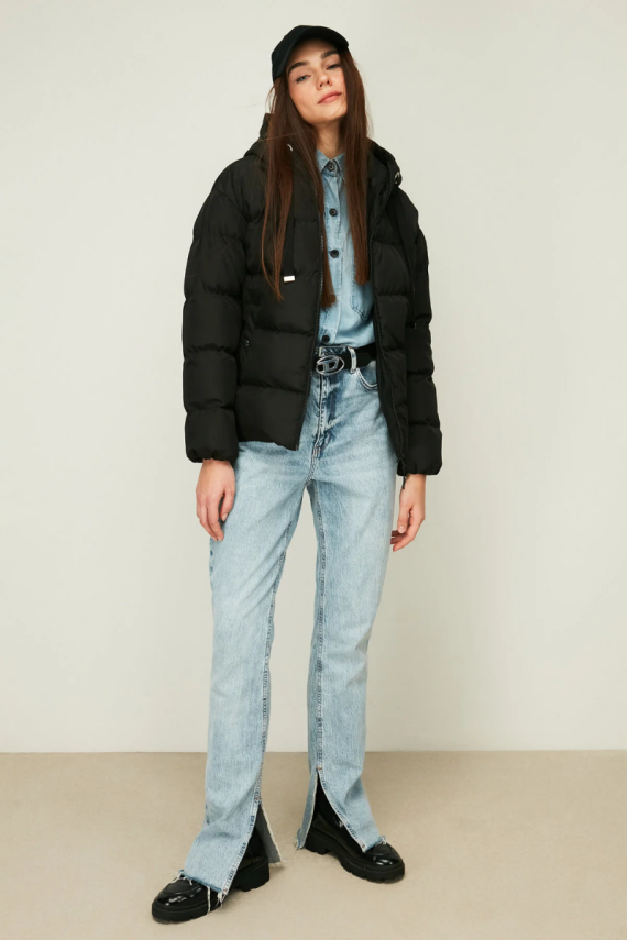 D1fference İçi Astarlı Cepli Kapüşonlu Jel Elyaf Su ve Rüzgar Geçirmez Şişme Kışlık Kadın Mont - 5