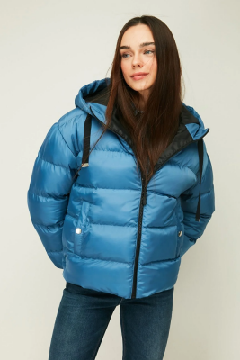 D1fference İçi Astarlı Cepli Kapüşonlu Jel Elyaf Su ve Rüzgar Geçirmez Şişme Kışlık Kadın Mont - 7