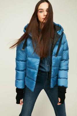 D1fference İçi Astarlı Cepli Kapüşonlu Jel Elyaf Su ve Rüzgar Geçirmez Şişme Kışlık Kadın Mont - 10