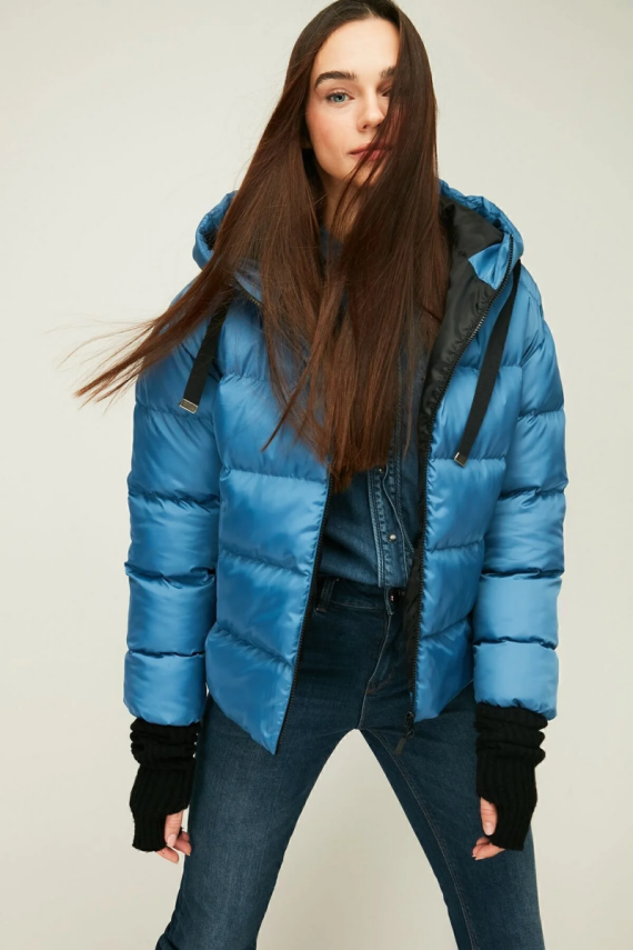 D1fference İçi Astarlı Cepli Kapüşonlu Jel Elyaf Su ve Rüzgar Geçirmez Şişme Kışlık Kadın Mont - 10