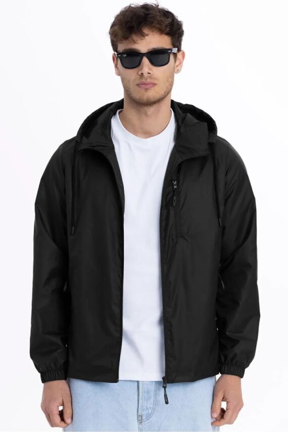 D1fference İçi Astarlı Cepli Kapüşonlu Jel Elyaflı Su ve Rügar Geçirmez Erkek Yağmurluk - 2
