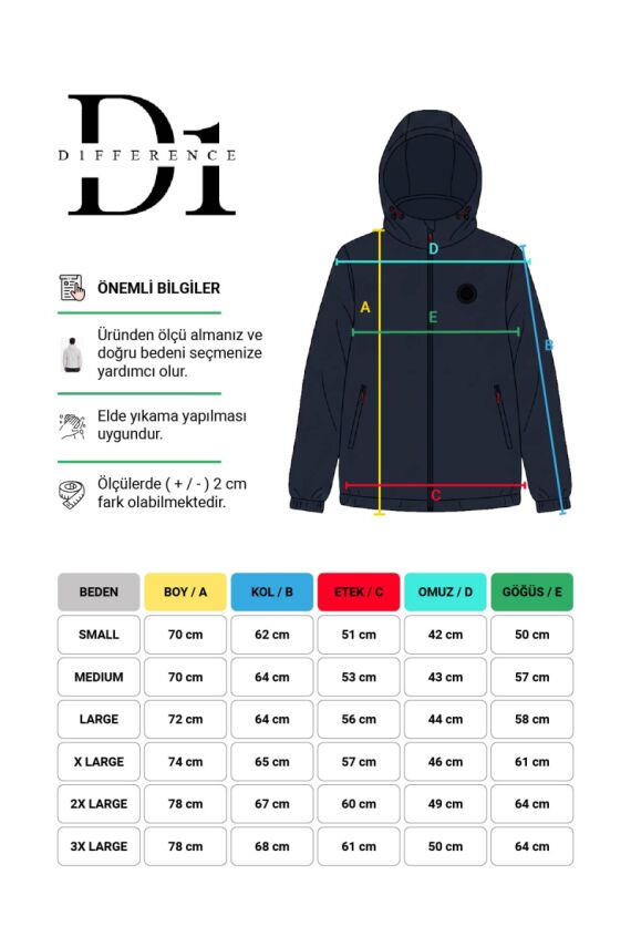 D1fference İçi Astarlı Cepli Kapüşonlu Jel Elyaflı Su ve Rügar Geçirmez Erkek Yağmurluk - 6