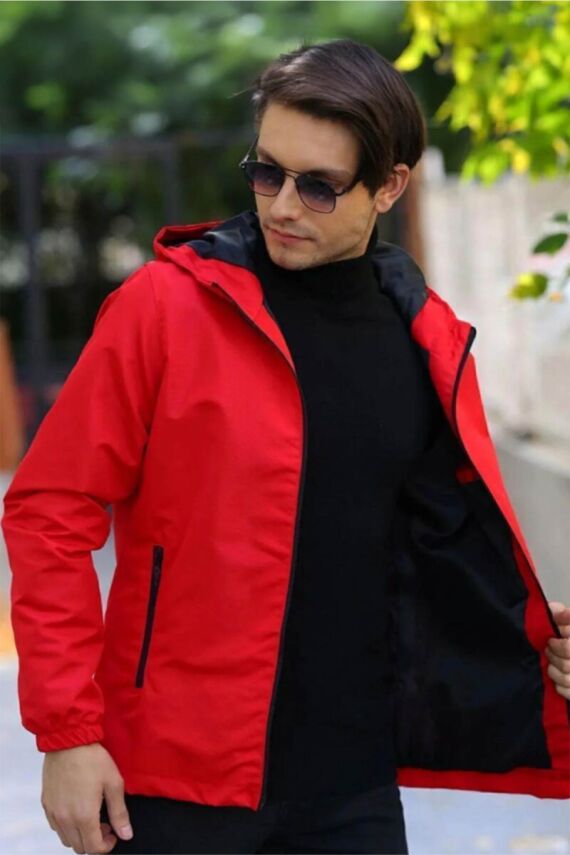 D1fference İçi Astarlı Cepli Kapüşonlu Jel Elyaflı Su ve Rügar Geçirmez Erkek Yağmurluk - 9