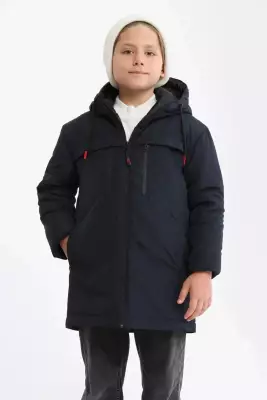 D1fference İçi Astarlı Cepli Kapüşonlu Jel Elyaflı Su ve Rügar Geçirmez Erkek Çocuk Kışlık Mont - 3