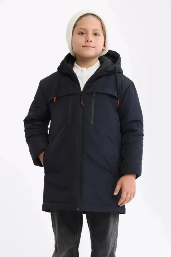 D1fference İçi Astarlı Cepli Kapüşonlu Jel Elyaflı Su ve Rügar Geçirmez Erkek Çocuk Kışlık Mont - 3