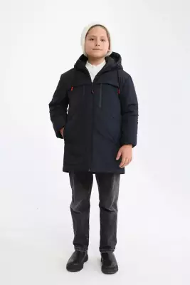 D1fference İçi Astarlı Cepli Kapüşonlu Jel Elyaflı Su ve Rügar Geçirmez Erkek Çocuk Kışlık Mont - 4