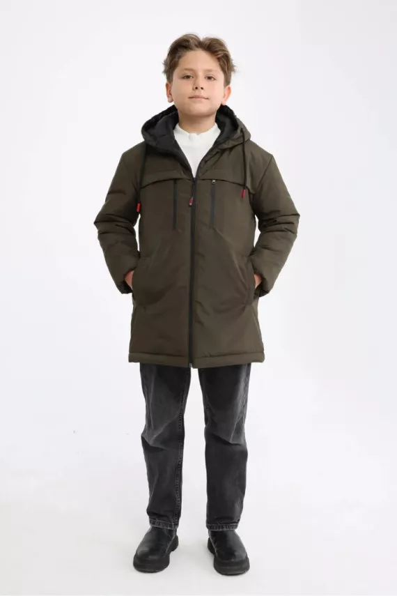 D1fference İçi Astarlı Cepli Kapüşonlu Jel Elyaflı Su ve Rügar Geçirmez Erkek Çocuk Kışlık Mont - 9