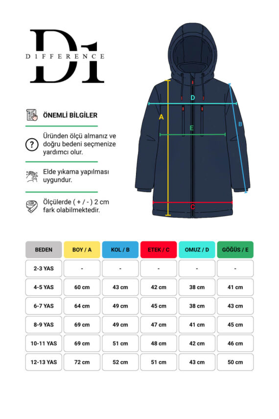 D1fference İçi Astarlı Cepli Kapüşonlu Jel Elyaflı Su ve Rügar Geçirmez Erkek Çocuk Kışlık Mont - 22