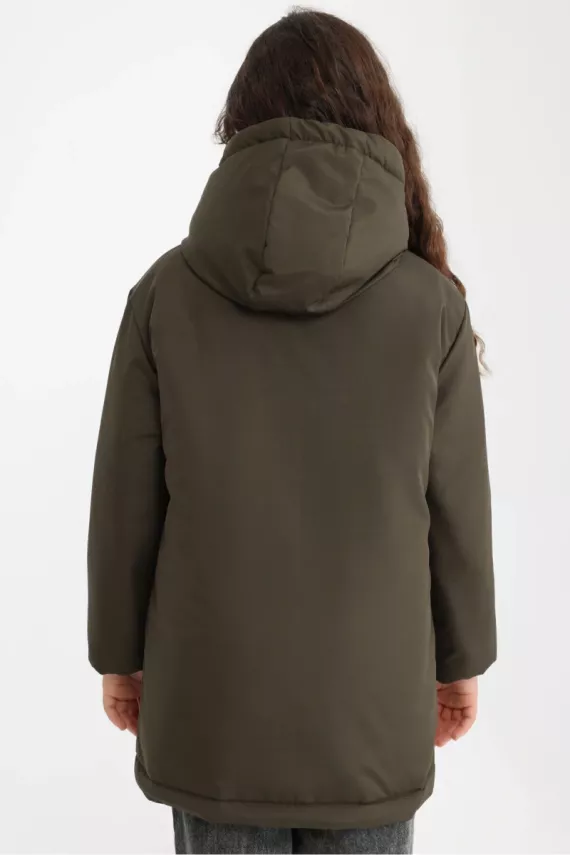 D1fference İçi Astarlı Cepli Kapüşonlu Jel Elyaflı Su ve Rügar Geçirmez Kız Çocuk Kışlık Mont - 12