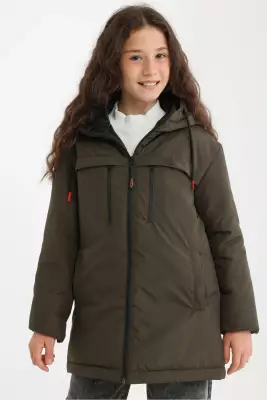 D1fference İçi Astarlı Cepli Kapüşonlu Jel Elyaflı Su ve Rügar Geçirmez Kız Çocuk Kışlık Mont - 8